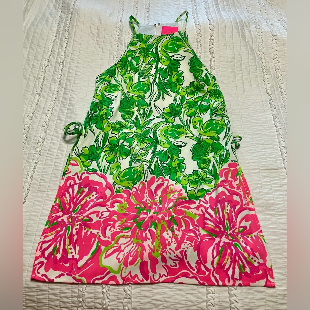 NWOT Lilly Pulitzer Pearl Romper Bright Green & Pink Flamingos 🦩 Size 6